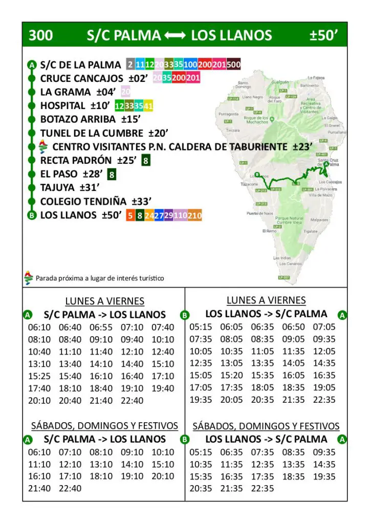 Horarios de Guaguas de Santa Cruz de La Palma a Los Llanos de Aridane. viajes gratis con el bono