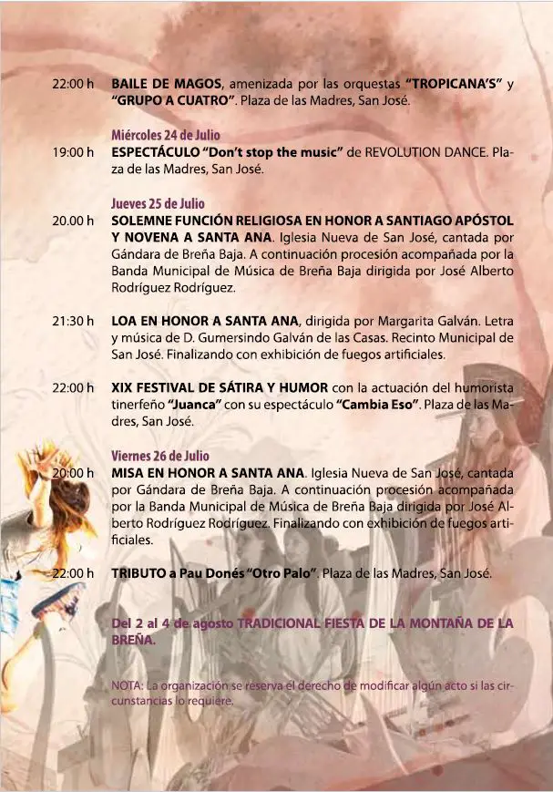 Programación completa de las Fiestas Santiago Apóstol y Santa Ana en Breña Baja 2024